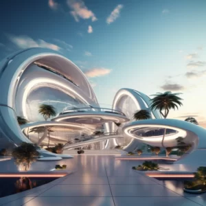 A future project with curving, harmonious architecture, where graceful shapes create a sense of flow and comfort.