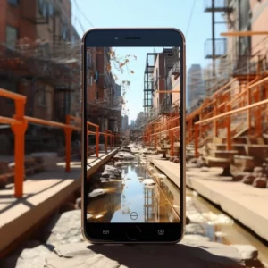 Using exterior architecture as a canvas, the Phone reveals a dry channel transformed into a flowing waterway through augmented reality.