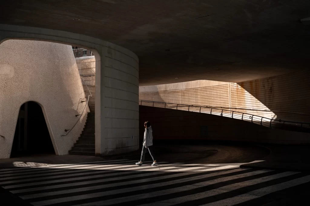 Woman in the shadows in Architectural Animation product modern space