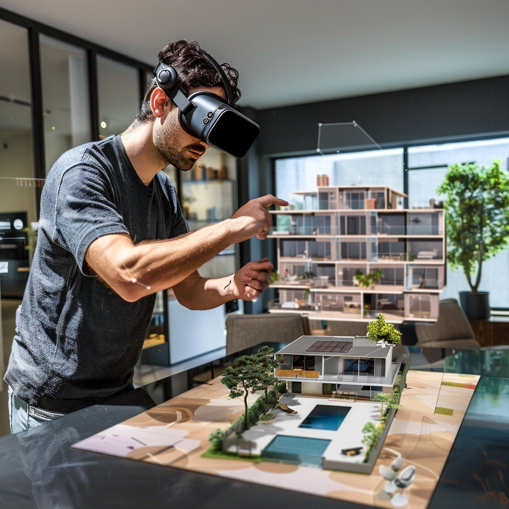 AR Technology Solutions young man in office using the AR headset