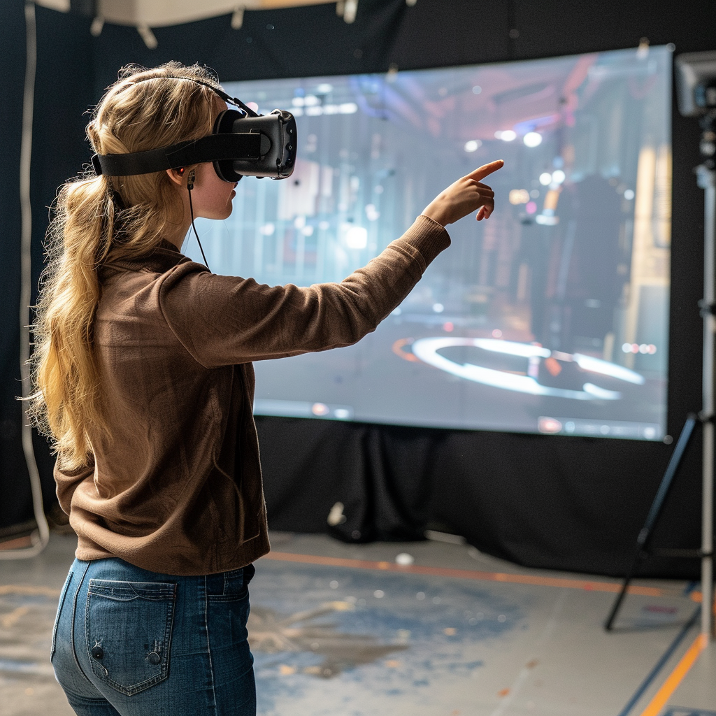 Augmented Reality Studio, A YOUNG WOMAN USES THE HEADSET AR