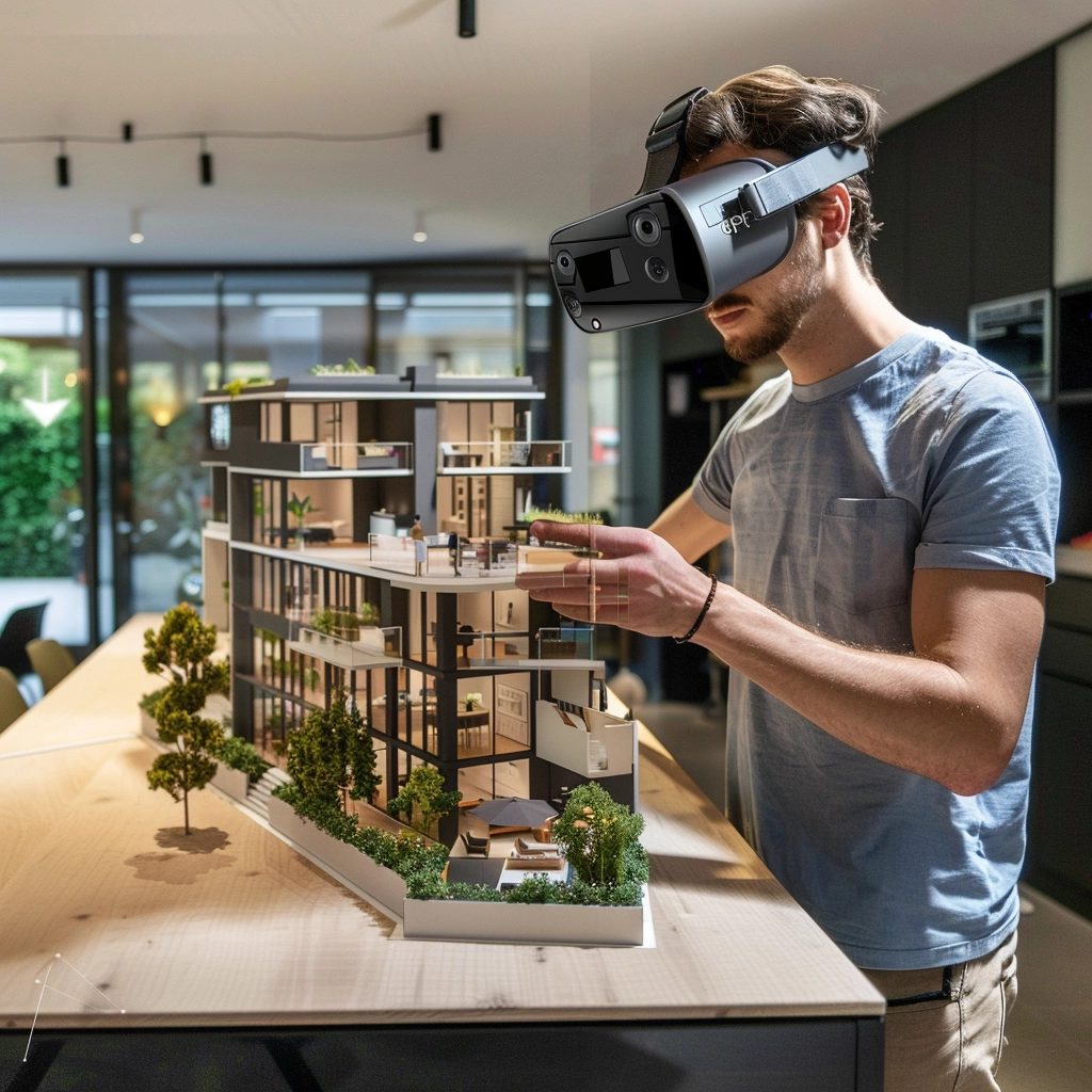 AR Technology Solutions young man in office using the AR headset