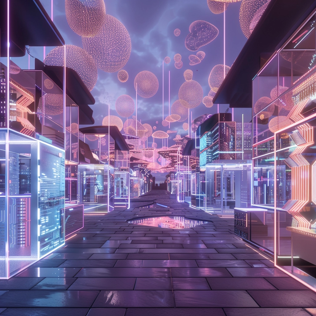 for Augmented Reality Design experience a futuristic city in pink bold color