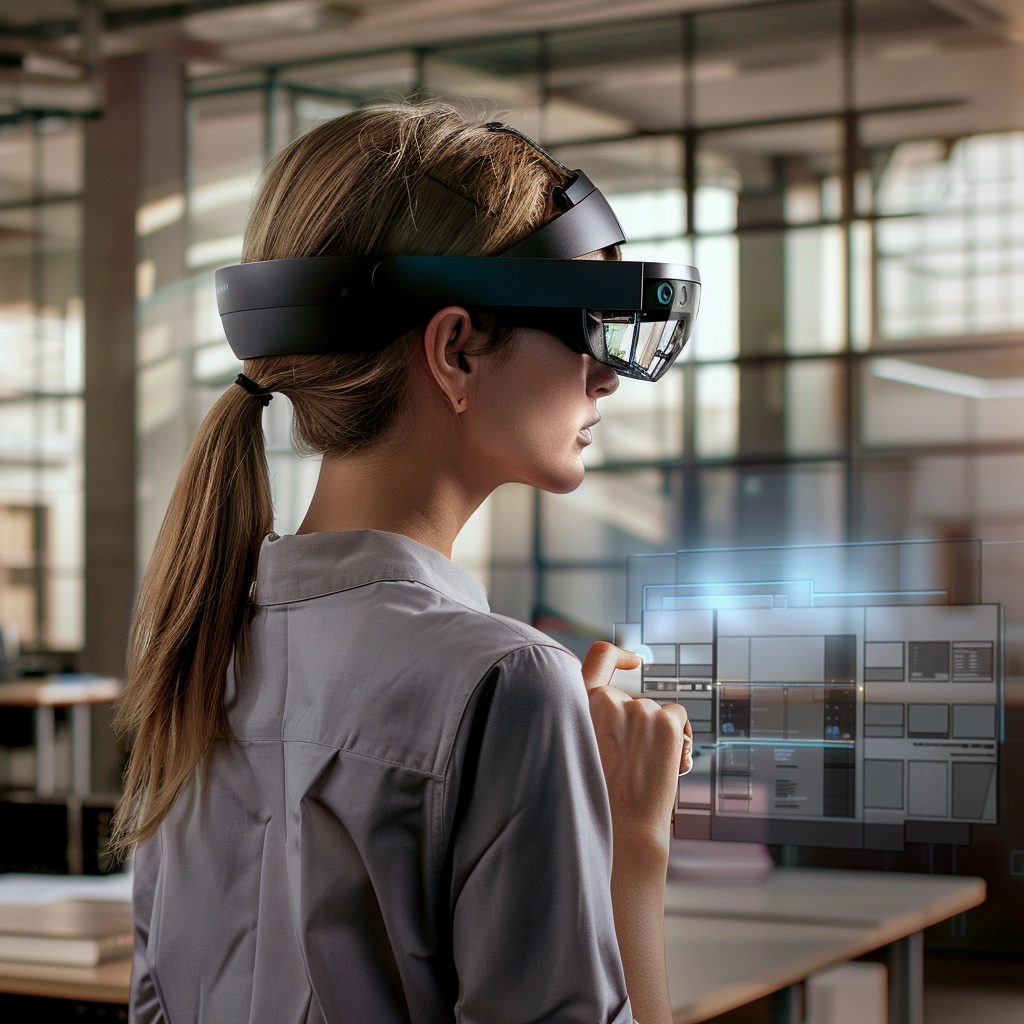 young woman using the AR headset