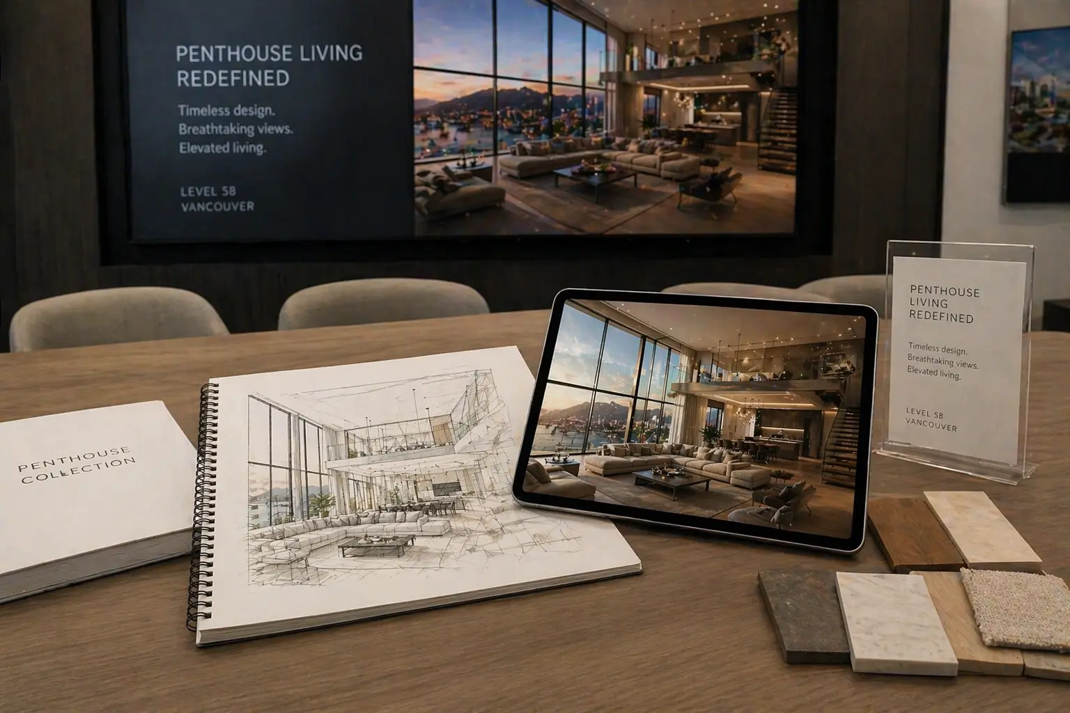 AI and PropTech in architectural visualization showing residential tower lobby design 