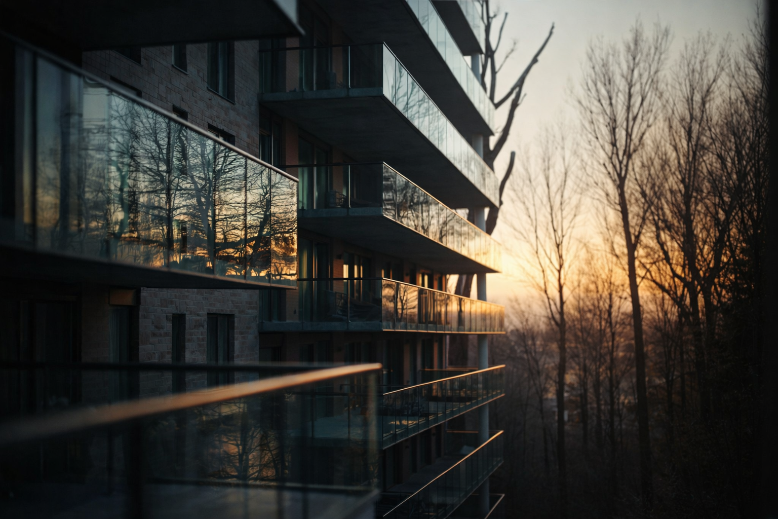 Golden hour at modern terraces