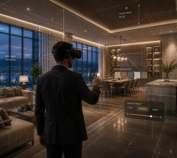 XR in architecture  mixed reality architecture experience showing developer walking through Vancouver sales suite with photorealistic digital finishes spatially anchored to physical space