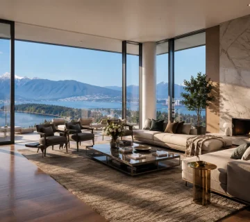 AI real estate tools showing modern Vancouver sales suite with interactive property visualization display and daylight interior