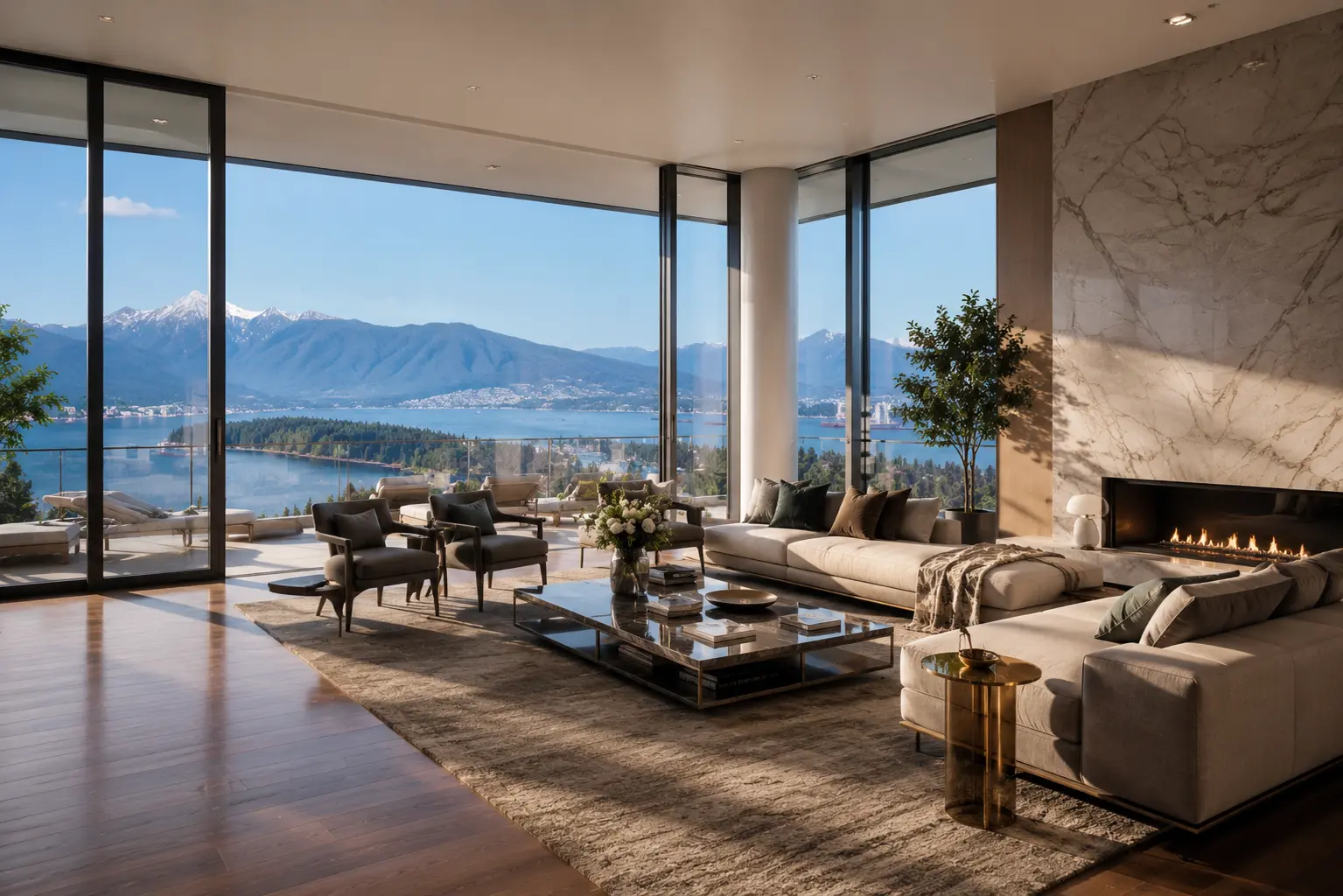 AI real estate tools showing modern Vancouver sales suite with interactive property visualization display and daylight interior
