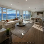 Interactive real estate experiences showing first person buyer navigation through sunlit Vancouver luxury condo with mountain view