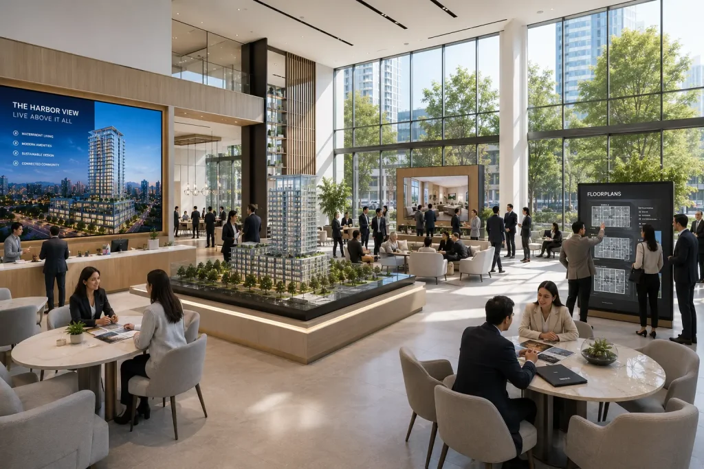 Digital twin architecture for real estate showing Vancouver building exterior with structural data overlay in daylight