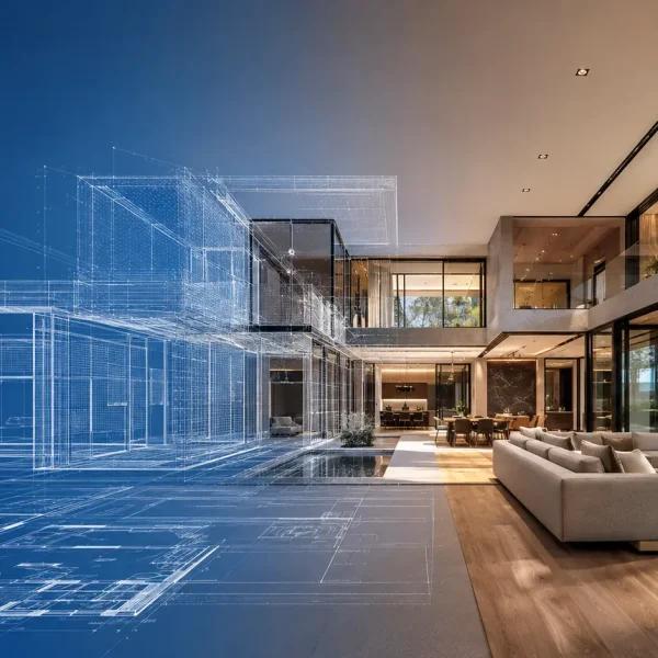 Blueprint communication gap showing prospective buyer struggling to interpret complex floor plan drawings at Vancouver real estate sales office table