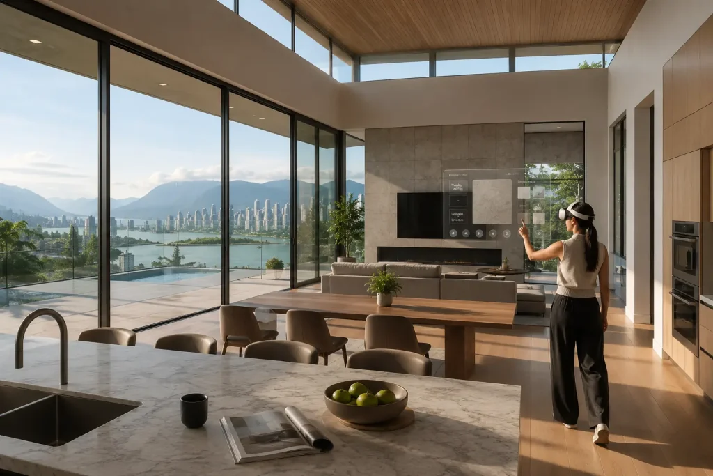 Spatial Presence Person experiencing spatial presence inside a photorealistic architectural virtual environment using mixed reality technology 