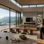 Spatial Presence Person experiencing spatial presence inside a photorealistic architectural virtual environment using mixed reality technology 