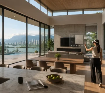 Spatial Presence Person experiencing spatial presence inside a photorealistic architectural virtual environment using mixed reality technology 