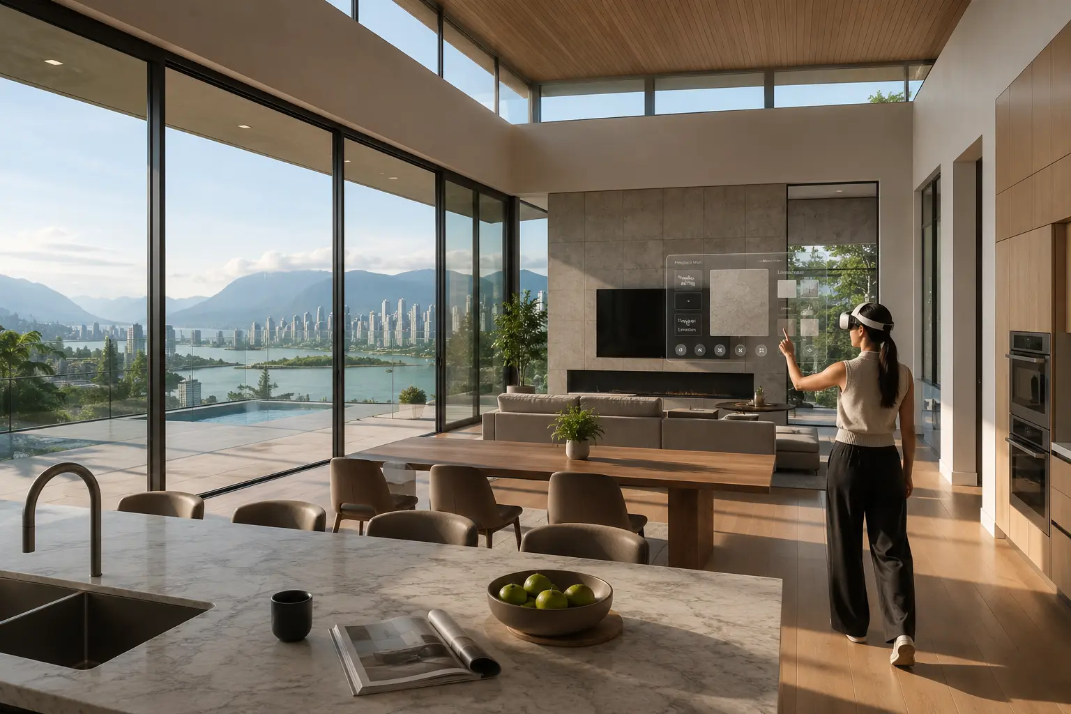 Spatial Presence Person experiencing spatial presence inside a photorealistic architectural virtual environment using mixed reality technology 